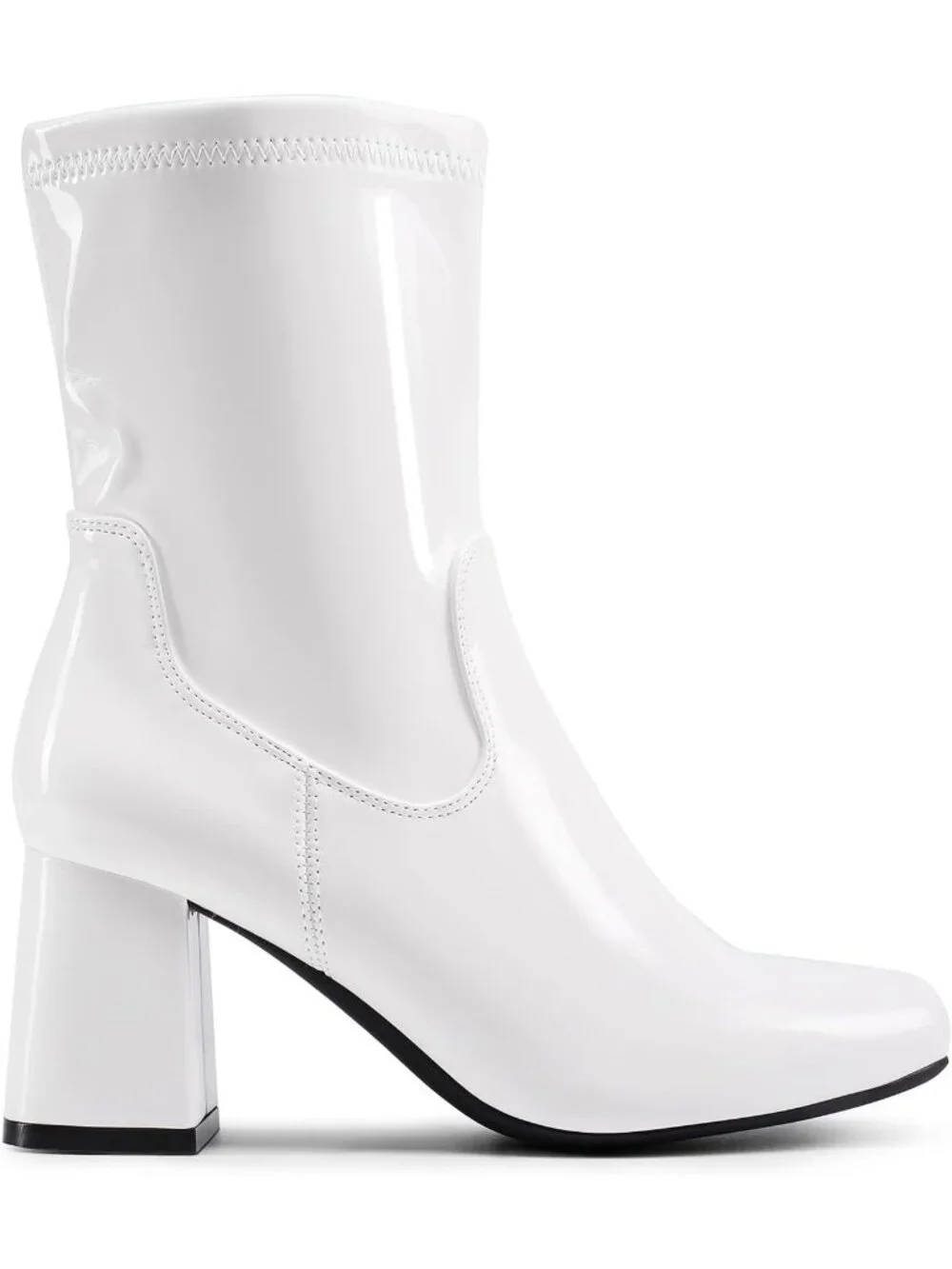 👢DREAM PAIRS Women's White-Pat Mid Calf Ankle Boots Low Block Heels Square Toe